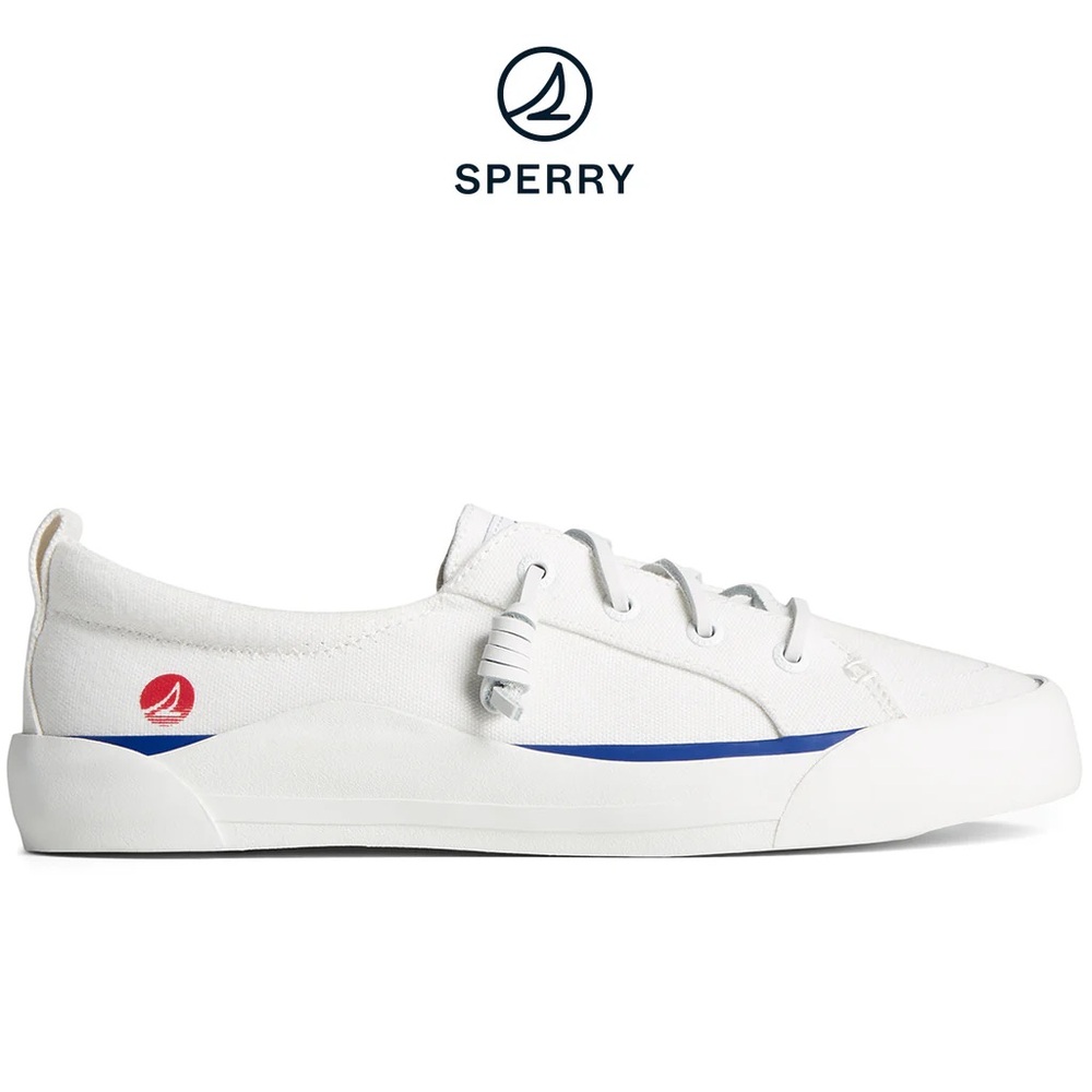 Sperry White Canvas Flats with Blue Accent